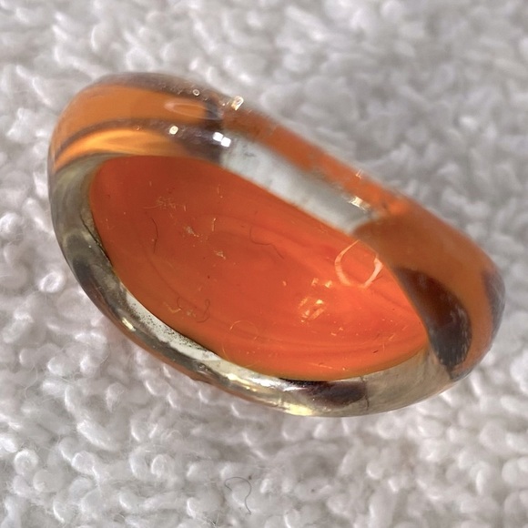 Vintage Art Glass Handmade Orange Burgundy & Gold Glitter Band Ring - Picture 9 of 11